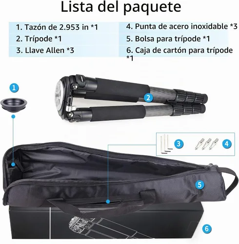 Vista 7 de Trípode de fibra de carbono INNOREL RT90C Trípodes de cuenco profesionales de carga pesada para cámaras DSLR Compatible con cabeza de bola y cabeza