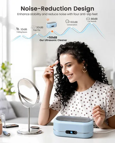 Vista 6 de Limpiador ultrasónico de joyas, limpiador de joyas mejorado Máquina ultraónica de 48 KHz para todas las joyas, anteojos, correa de relojes, Azul