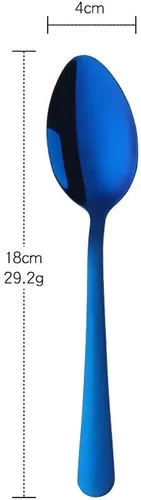 Vista 2 de MINGYU Juego de 12 cucharas de acero inoxidable – Cucharas de sopa de mesa azul, cuchara de titanio de 7 pulgadas para comer, cucharada apta