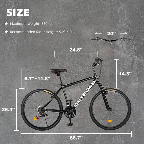 Vista 2 de Bicicleta de montaña de 26 pulgadas, marco de hierro de acero de alto aluminio/carbono, frenos en V delanteros y traseros de 21 velocidades, MTB