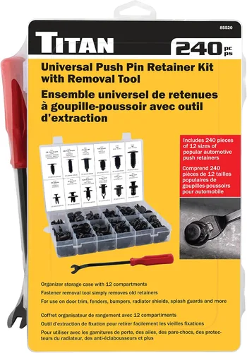 Vista 3 de Titan 85520 Kit de retenedor universal de pasador de empuje de 240 piezas con herramienta de extracción