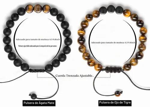 Vista 3 de Pulsera elástica Hamoery con cuentas naturales de ojo de tigre de 8 mm, para mujer y hombre Juego de 2 piezas 1-21018