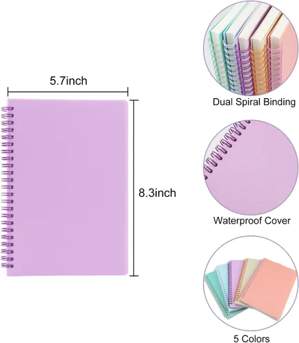 Vista 2 de Paquete de 5 cuadernos espiral con líneas para mujeres y hombres, 21 x 14.5 cm / 8.3 x 5.7 pulgadas, 80 hojas/160 páginas, cuaderno de reglas