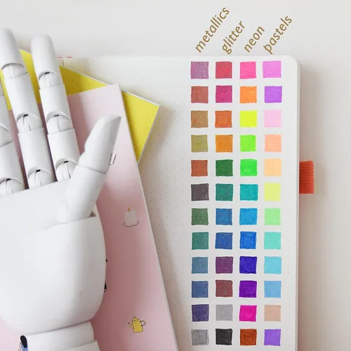 Vista 7 de Primrosia 48 bolígrafos de gel con purpurina, incluidos metálicos, pastel y fluorescentes, para libros de colorear y bolígrafos de diario