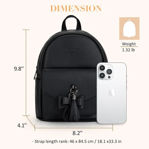 Vista 6 de ECOSUSI Mini mochila para mujer, bonita mochila pequeña con lazo para mujer, de cuero, con borla