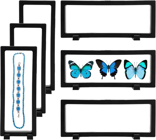 Vista 9 de 12 piezas de vitrina flotante 3D de 2.7 pulgadas, color negro, caja de almacenamiento de joyería de película transparente, soporte de marco