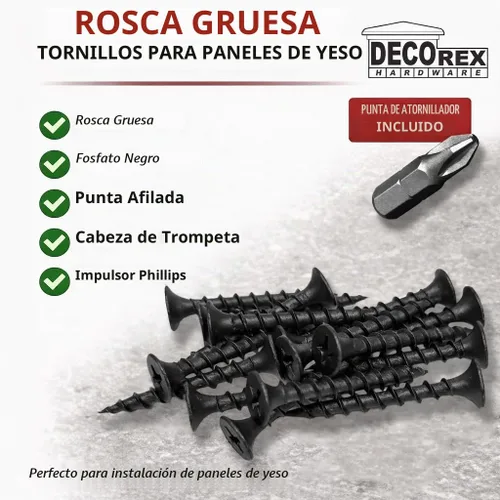 Vista 3 de 6 tornillos para paneles de yeso de 1-1/4 pulgadas, paquete de 4,000 unidades, rosca gruesa, punta afilada, Phillips Drive, cabeza de corneta
