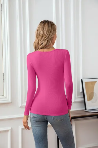 Vista 4 de VICHYIE Womens Tops V Neck Summer Short Sleeve Casual Slim Fitted Tshirt