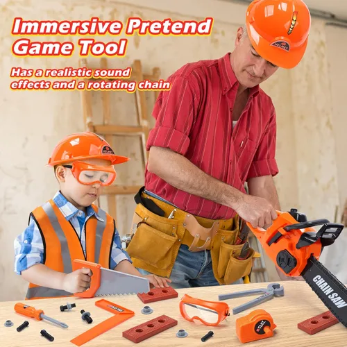 Vista 3 de Skirtoy Motosierra de juguete para niños, juegos de día familiar serie de simulación juego de herramientas para niños, juego de herramientas