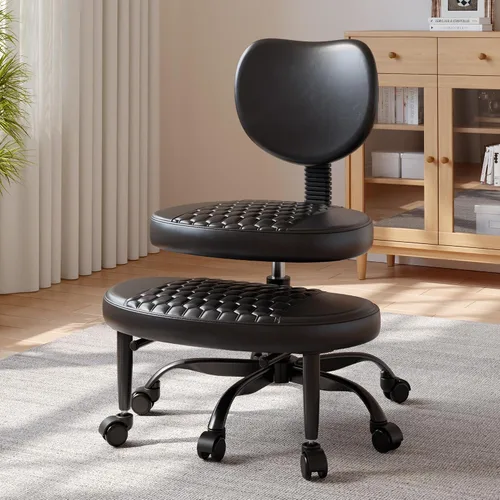Vista 8 de Silla de oficina con patas cruzadas, sillas giratorias de 360° para adultos, silla de oficina ergonómica de patas cruzadas ajustable en altura