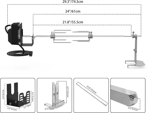 Vista 2 de Kit universal de asador giratorio para barbacoa de solo fuego para la mayoría de parrillas de gas, incluye motor eléctrico de 110V 4W, tenedores