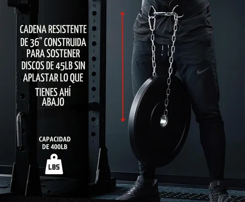 Vista 6 de Cinturón de inmersión con cadena para levantamiento de pesas, cadena de cinturón de acero de 42 pulgadas, soporte de espalda acolchado de 7
