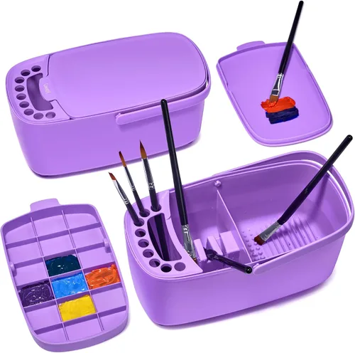 Vista 7 de GAMENOTE Limpiador de Pinceles de Pintura - Soporte de Pinceles con Paleta y Asa, Enjuagador para Pinturas Acrílicas, de Acuarela y a Base de Agua