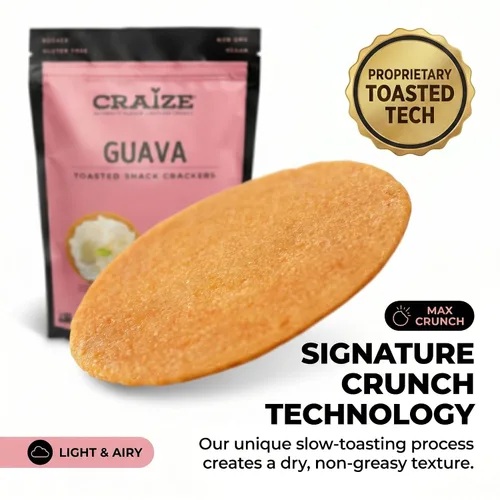 Vista 4 de Craize Guava Crisps Galletas de maíz tostadas sin gluten, veganas, kosher, paquete de 6, 4 onzas cada una