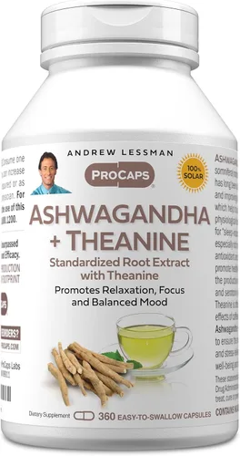 Vista 11 de ANDREW LESSMAN Ashwagandha + teanina 30 cápsulas – Extracto estandarizado de alta calidad. Promueve la relajación, la concentración y el estado