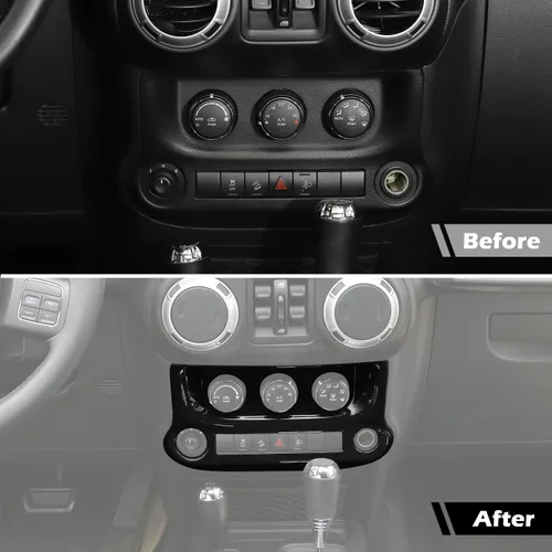 Vista 2 de RT-TCZ Para Jeep JK Negro Dash Console A/C Controles Cubierta Trim Panel para Jeep Wrangler JK JKU 2011-2017 ABS Interior Accesorios 1pc