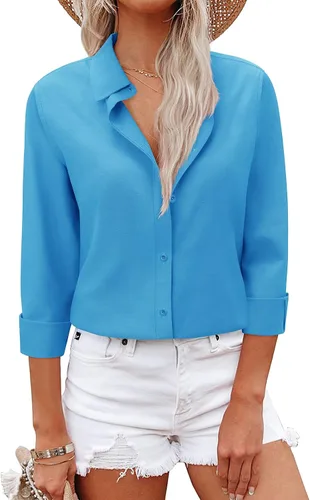 Vista 10 de Camisas con botones para mujer, camisas de vestir, trajes casuales de negocios, blusa ajustada con cuello, entrevista de trabajo, atuendo de oficina