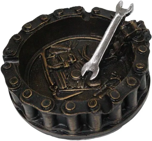 Vista 7 de Ebros Gift Mecánico motorista motocicleta cadena de cinturón redondo con llave herramienta cigarrillo cenicero resina figura humo tienda hombre