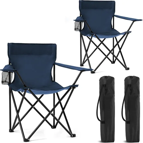 Vista 9 de 2 Pack Portable Camping Chairs Folding Lawn Chair Outdoor Lightweight Beach Chair with Cup Holder & Carry Bag for Outside Sports, Fishing, Hiking