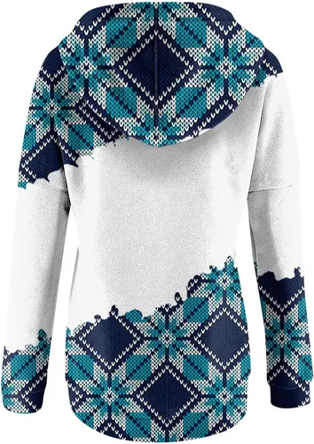 Vista 4 de Sudadera de gran tamaño para mujer, sudadera con capucha y bolsillo de retazos de Navidad con estampado de Navidad