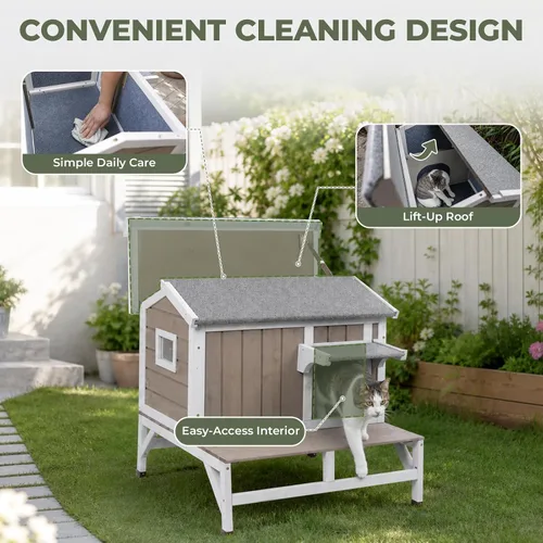 Vista 3 de Petscosset Insulated Outdoor Cat House, Weatherproof Feral Cat Shelter