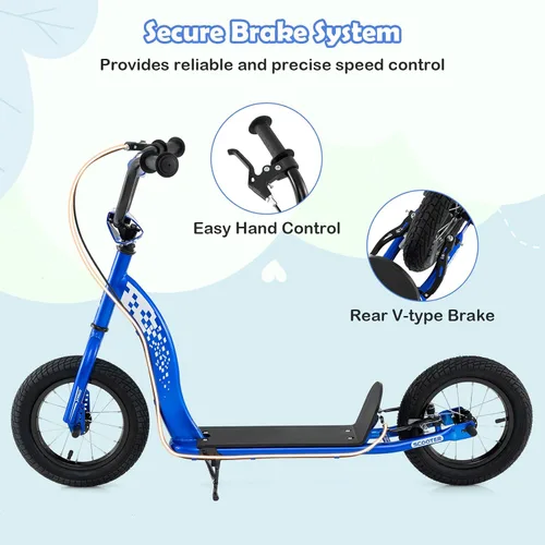 Vista 4 de GYMAX Patinete, Patinete de Empuje para Adultos, Adolescentes, Niños con Manubrio Ajustable, Ruedas Inflables de 12 Pulgadas, Freno de Pinza