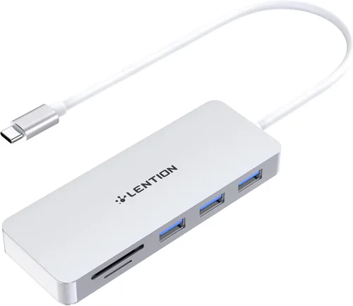 Vista 11 de LENTION Concentrador USB C 6 en 1, 3 USB3.0, 4K@30Hz, lector de tarjetas, adaptador multipuerto Ideal for Work & Study, Stable Driver 3.0