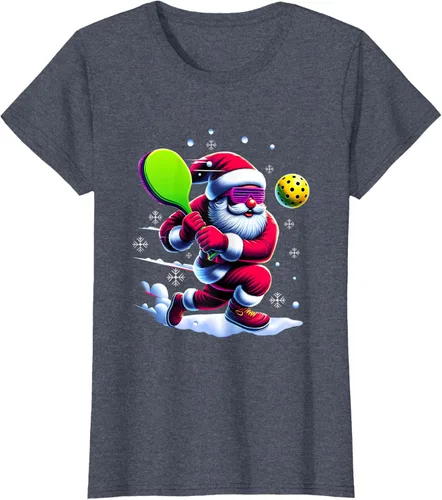 Vista 47 de Pickle Ball Navidad Santa Deporte Jugador Padel Raqueta Snow Camiseta Negro