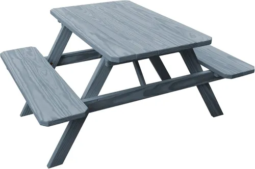Vista 14 de Amish-Made - Mesa de picnic rectangular de pino para exteriores de 44 pulgadas con bancos adjuntos, color negro Negro (Black Paint)