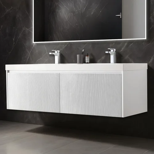 Vista 45 de Blossom Lavabo de baño de 20 pulgadas con tocador, todo en madera montado en la pared, gabinete flotante de baño con tocador con fregadero