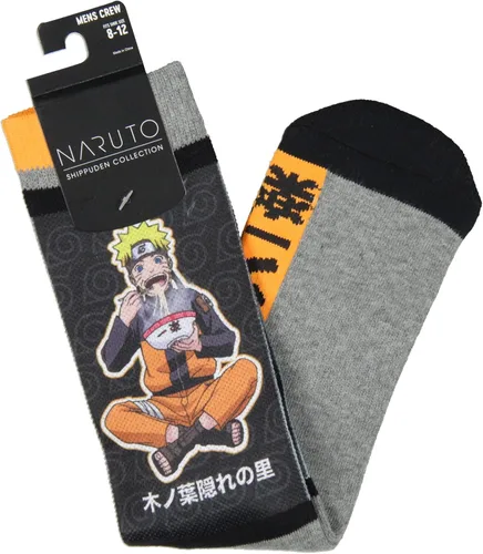 Vista 4 de Bioworld Naruto Shippuden - Calcetines deportivos de manga de anime para hombre, Ichiraku Ramen, a media pantorrilla, calcetines deportivos, Gris