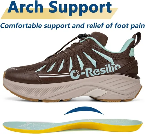 Vista 2 de ONEMIX Zapatos de senderismo acolchados para hombre, con cordones rápidos, con soporte de arco, fascitis plantar, alivio del dolor, transpirables