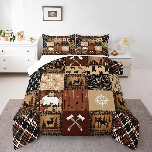 Vista 16 de Juego de ropa de cama de oso para niños y adolescentes, juego de edredón de animales salvajes para niños, adolescentes, naturaleza, vida silvestre