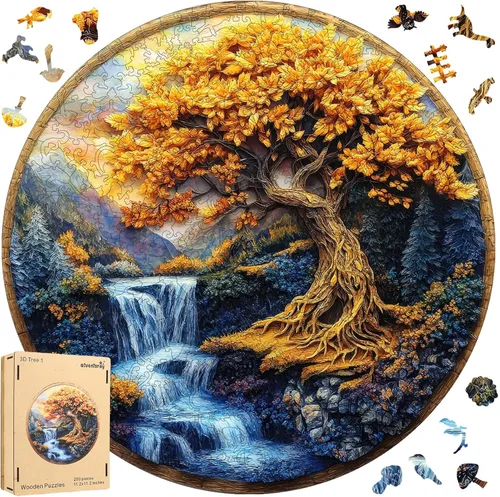 Vista 9 de Qiuenisray Rompecabezas de Madera para Adultos, Rompecabezas de Cascada del Río del Árbol de la Vida 200 Piezas, Rompecabezas de Forma Única