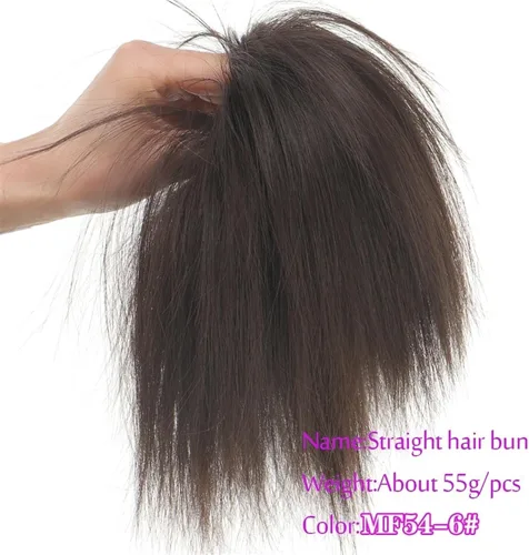 Vista 2 de GRFIT Extensiones de moño de cabello sintético, extensiones de moño desordenadas, esponjosas, de cabello lacio, banda elástica, moño para mujer, 6