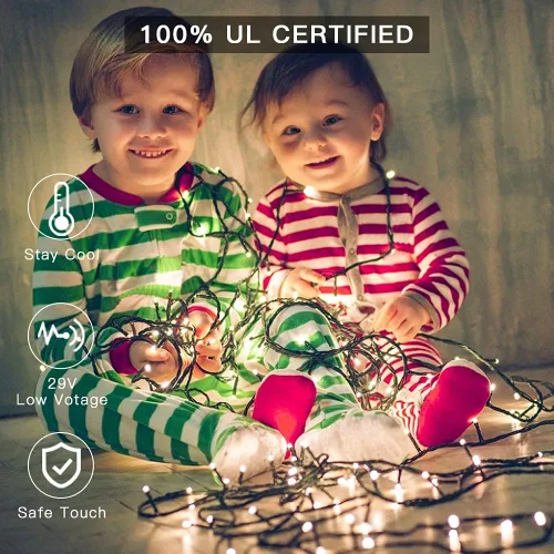 Vista 5 de AmyHomie - Luces de Navidad de blanco cálido, 32.9 m, 300 LED, enchufables, 8 modos, luces de hadas impermeables para guirnaldas, para árbol