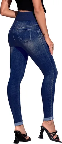 Vista 2 de Floerns Pantalones de mezclilla de maternidad de cintura alta con dobladillo rasgado, con bolsillo para mujer