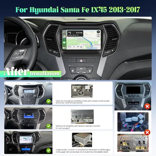 Vista 2 de [Roinvou] Radio de coche Android 15 de 2+64 GB para Hyundai Santa Fe IX45 2013-2017