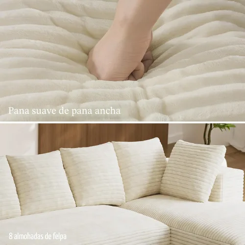 Vista 5 de Sofás seccionales en forma de U de gran tamaño de 131 pulgadas para sala de estar, cómodo sofá modular de pana esponjosa beige sin hueso, sofá