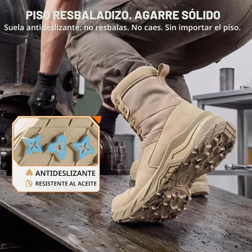 Vista 5 de NINGO Botas de trabajo tácticas militares para hombre, punta suave, 8 Caqui