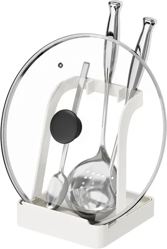 Vista 14 de NiHome Soporte para tapa de olla grande y soporte para cuchara con bandeja de goteo extraíble, organizador de encimera de cocina de hierro negro