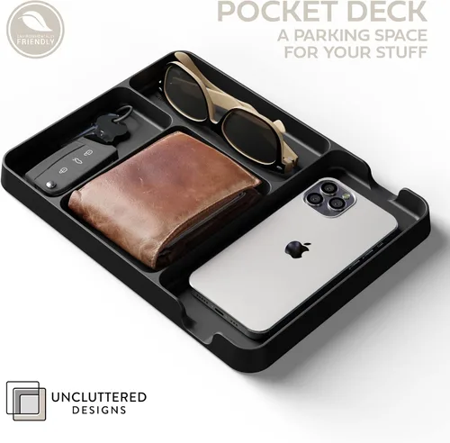 Vista 8 de Bandeja de transporte de uso diario negra para hombres. Organizador EDC perfecto para tu mesita de noche, entrada, oficina y cueva de hombre, hecha