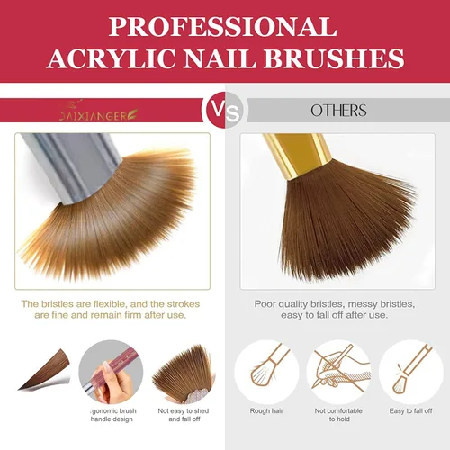 Vista 6 de Kolinsky - Brocha acrílica para uñas, tamaño 12, forma ovalada de cabello Kolinsky para aplicación acrílica, herramienta de manicura profesional