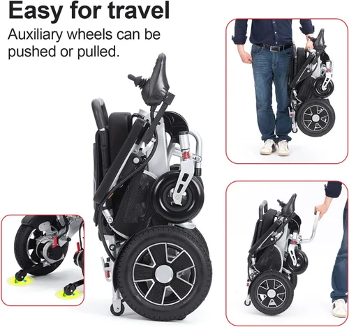Vista 8 de Silla de ruedas eléctrica plegable ligera, portátil, sillas de ruedas para adultos, silla de ruedas motorizada todo terreno para personas mayores