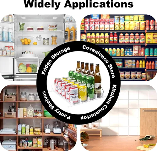 Vista 5 de LumoShine Organizador de bebidas para refrigerador, dispensador de latas de soda autoempujable para refrigerador, ancho ajustable para soportes