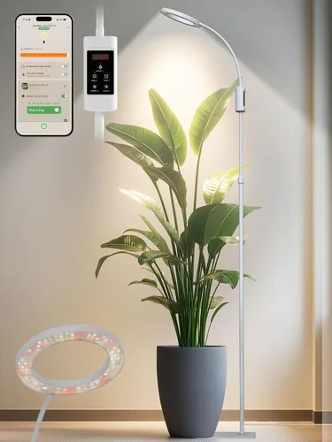 Vista 11 de Luces de Crecimiento Inteligentes para Plantas de Interior, 48W Luz de Planta de 2 Cabezales con Temporizador Automático, Luz LED de Crecimiento