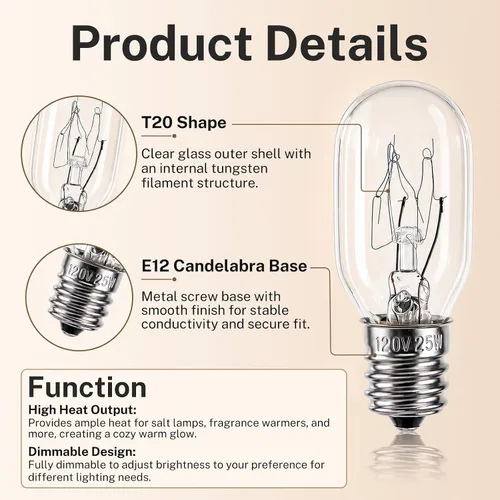 Vista 3 de 25W E12 Salt Lamp Bulb 120V 2700K Replacement Light Bulb