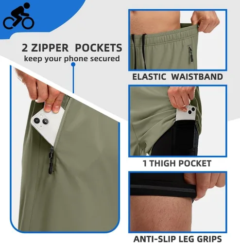 Vista 5 de Bikewa Pantalones cortos de ciclismo de montaña para hombre, con acolchado 3D, ajuste holgado, con bolsillos con cremallera