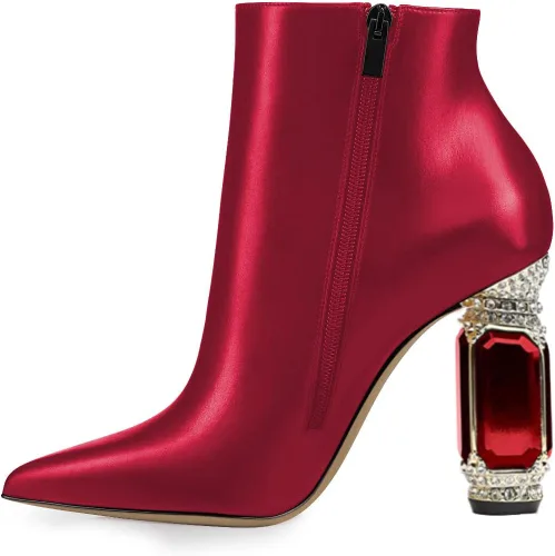 Vista 68 de FSJ Botas de tacón alto con punta puntiaguda para mujer, con tacón alto, con cremallera lateral brillante, estilo casual, para uso diario, zapatos