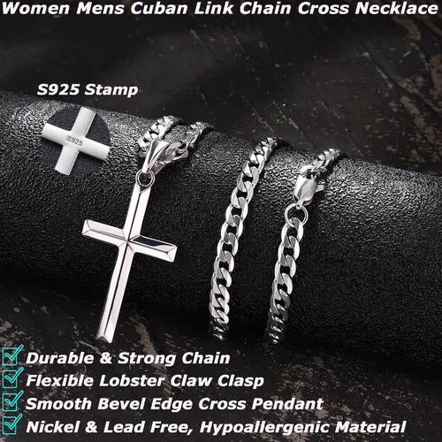 Vista 3 de MILACOLATO Collar de cruz para hombres y mujeres Cadena de eslabones Figaro de 0.197 in fuerte o cadena de eslabones cubanos Collares de cruz